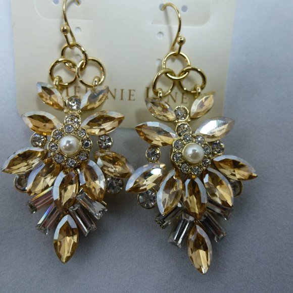 MELANIE LYNE STONE GOLD TOPAZ DANGLE FISH HOOK EARRING - Picture 3 of 5